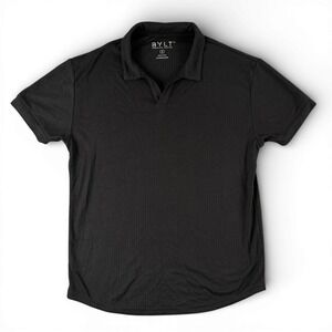 BYLT Premium Basics Polo Shirt Mens M Black Ribbed Short Sleeve Stretch Casual